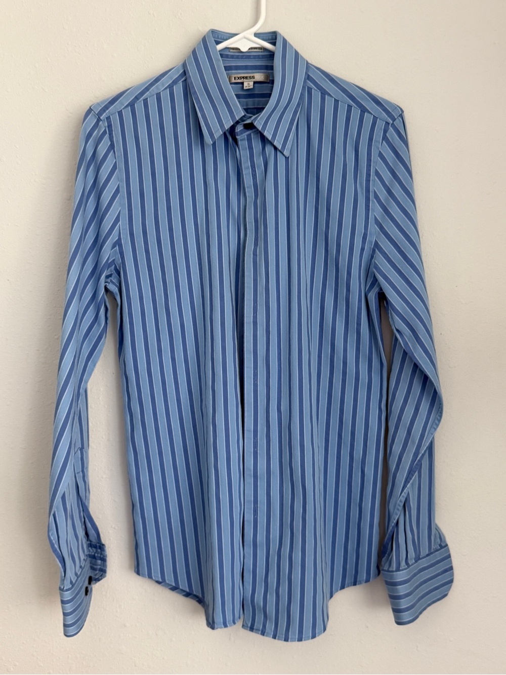 Express Men's Blue Vertical Stripe Dress Shirt